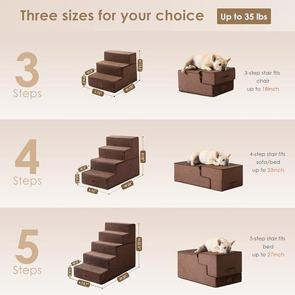 EHEYCIGA Dog Stairs for High Bed 22.5" H, 5-Step Dog Steps for Bed, Pet Steps for Small Dogs and Cats, Non-Slip Balanced Pet Ramp Indoor, Brown
