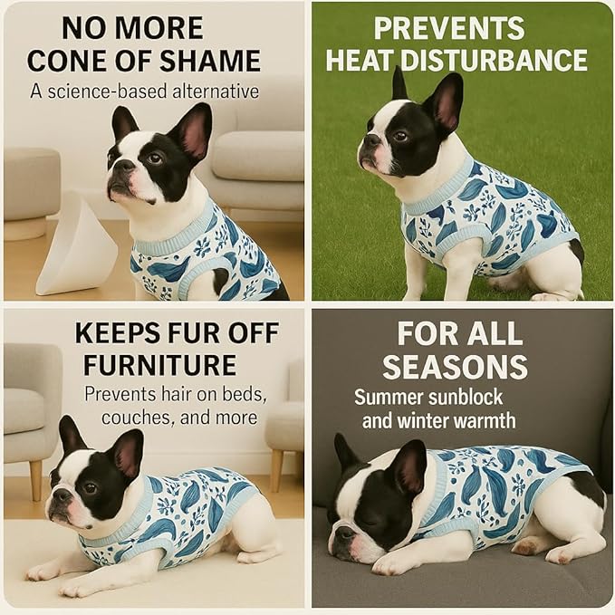 PetWarm Dog Surgery Suit, Cone of Shame Alternatives, Anti-Licking Surgical Recovery Pajamas for Dogs, Female Male Onesie for Dogs Spay Neuter, Dog Recovery Suit, Marine Animal Patterns, Blue, M