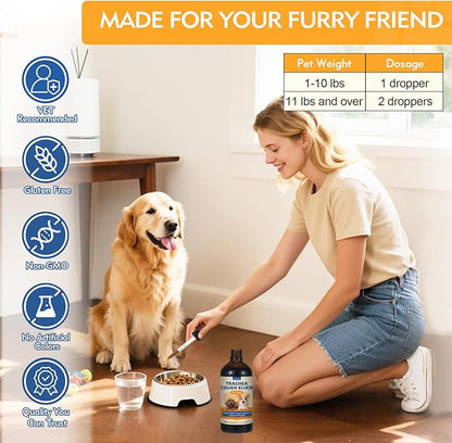 Yakucho Trachea Cough Elixir, 3.4 FL OZ Collapsed Trachea Treatment for Dogs Liquid, Herbal Cough Relief Drops with Skullcap, Helps Calm Dry Cough, Soothe Throat Irritation & Support Easier Breathing