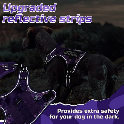 rabbitgoo Tactical Dog Harness for Large Dogs, No Pull Military Service Vest with Handle & Molle, Easy Control for Training Walking, Adjustable Reflective Straps, Purple Camo, XL