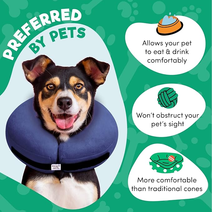 BENCMATE Inflatable Dog Cone Collar Alternative, Soft Dog Cone for Small Medium Large Dogs and Cats, Neck Recovery ECollar Donut Collar After Surgery (Small, Navy Blue)