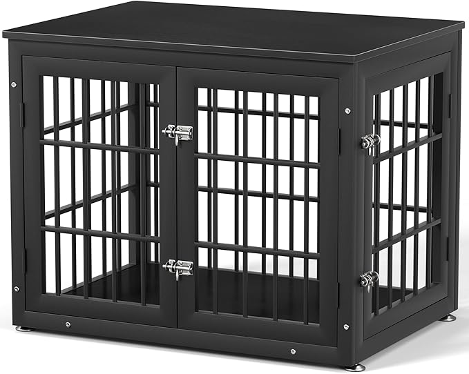 rehomerance 32 Inch Heavy Duty Dog Crate Furniture for Medium and Small Dogs, Decorative Pet House End Table, Wooden Cage Kennel Furniture Indoor, Black