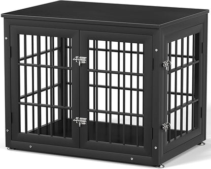 rehomerance 32 Inch Heavy Duty Dog Crate Furniture for Medium and Small Dogs, Decorative Pet House End Table, Wooden Cage Kennel Furniture Indoor, Black