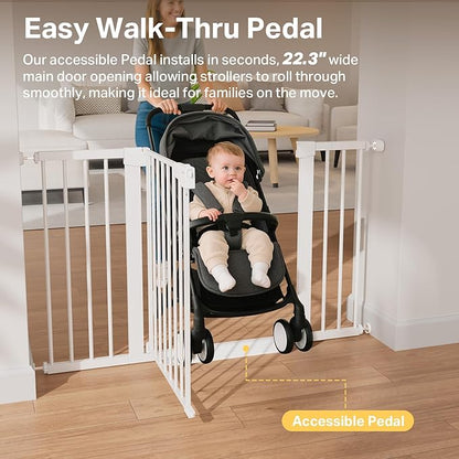 Cumbor 29.7–51.5" Extra Wide Baby Gate for Stairs, Pressure-Mounted Dog Gates for Doorways & Hallways, Auto-Close Walk-Through, No-Trip Design, Child Proof Safety, Dog/Pet Gate for Indoor Use, White