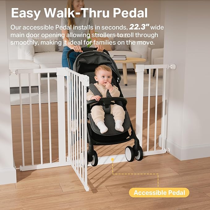 Cumbor 2 Pack 29.7-51.5" Extra Wide Baby Gate for Stairs, Easy Walk Through Dog Gates for Doorways, Pressure Mounted Pet Gate Indoor, Safety Auto-Close Child Gate for Kids with 4 Wall Cups, White