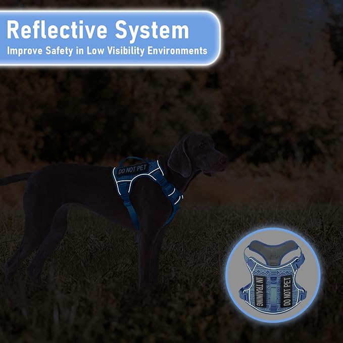 Dog Vest Harness for Medium Sized Dogs No-Pull Tactical Harness with 2 Metal Leash Clips, Easy On/Off with Neck Buckle, Adjustable Soft Padded Reflective Oxford Dog Vest with Easy Control Handle
