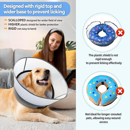 2-in-1 Upgraded Inflatable Dog Cone Collar with Detachable Anti-Licking Shield, Soft Adjustable Elizabethan Collar for Dogs After Surgery (L, Grey)