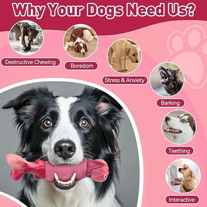 BIKIISEN Dog Toys for Aggressive Chewers, Interactive Dog Chew Toy for Large Dogs, Indestructible Squeaky Toys to Keep Them Busy, Tough Toy for Medium/Large Breed Dogs Pink