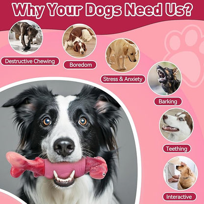 BIKIISEN Dog Toys for Aggressive Chewers, Interactive Dog Chew Toy for Large Dogs, Indestructible Squeaky Toys to Keep Them Busy, Tough Toy for Medium/Large Breed Dogs Pink