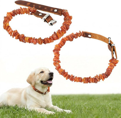 2 Pcs Natural Flea Amber Collar for Dogs with Adjustable Leather Strap 11.8-13.8 inch Flea Collar Handmade Raw Baltic Amber Beads for Pets