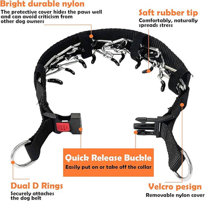 Dog Training Collar, Stainless Steel with Soft Rubber Cap, Adjustable with Quick Release Buckle (S)