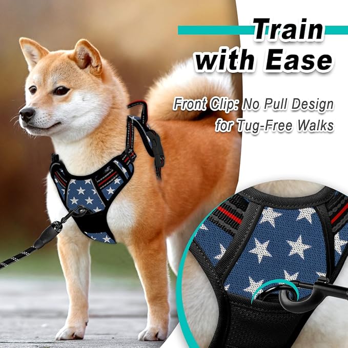 BARKBAY Dog Harness No Pull Mesh for Large Dogs - Adjustable, Reflective, Comfortable, No Choke, Heavy-Duty - Perfect for Outdoor Training, Walking, and Hiking - Strong & Durablee- XL & Blue Star Mesh
