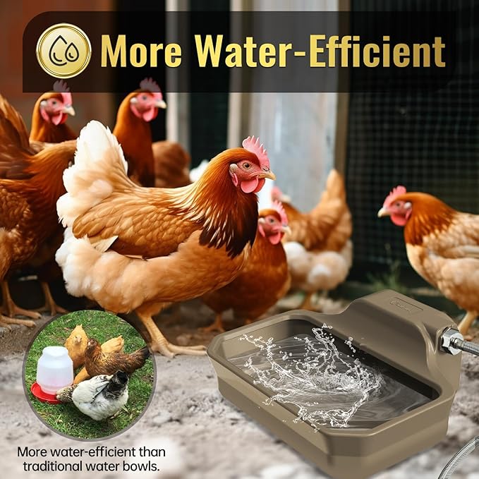135OZ Automatic Water Dispenser for Large Dogs Patented Outdoor Dog Water Bowl Dispenser Automatic Dog Feeder Fit 3/4'' GHT Faucet Dog Waterer Include Water Hose Extra-Large Drinking Area Brown