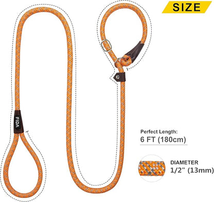 Fida Durable Slip Lead Dog Leash Bulk Pack of 5, Heavy Duty 1/2" x 6 FT Comfortable Strong Rope Slip Lead for Large, Medium Dogs No Pulling Pet Training Leash with Highly Reflective (Orange)
