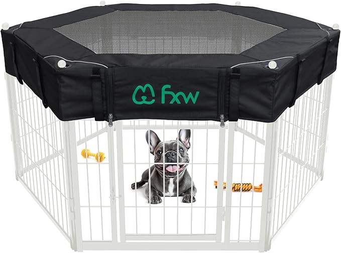 FXW Homeplus Indoor Dog Playpen with Hexagon Mesh Top Cover for Escape Prevention, 24 Inch 6 Panels Heavy Duty Dog Pen for Puppies and Small Dogs, White│Patented