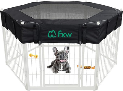 FXW Homeplus Indoor Dog Playpen with Hexagon Mesh Top Cover for Escape Prevention, 24 Inch 6 Panels Heavy Duty Dog Pen for Puppies and Small Dogs, White│Patented