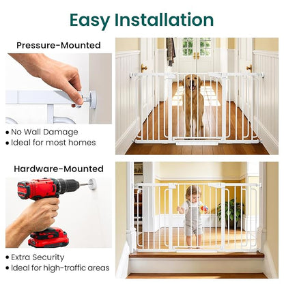 Cumbor 2-Pack Baby & Dog Gates Bundle, 29.7-48" & 30.4-56.8" Extra Wide Safety Gates for Stairs Doorways Hallways, Dual Lock Auto Close Easy Install Pet Gate, White