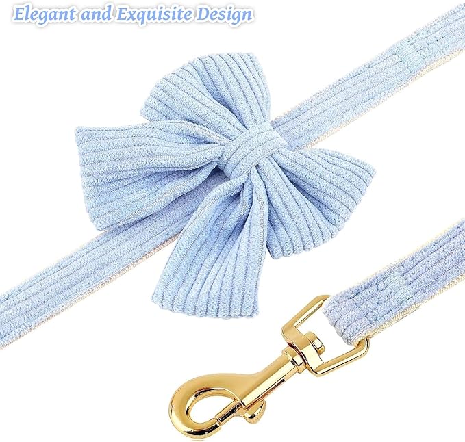 Dog Collar and Leash Set with Bowtie, Girl Dog Collars Metal Buckle Adjustable for Small Medium Dogs (Blue, S: Neck 10"-16" Leash 5 FT)