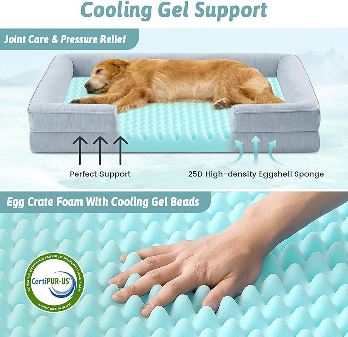 Cooling Dog Bed for Extra Large Dogs 44x32 inch, Q-Max >0.4 Summer Cool Orthopedic Foam Pet Sofa Bed with Sides, XL Size Bolster Anti-Slip Couch with Washable Removable Cover, Blue