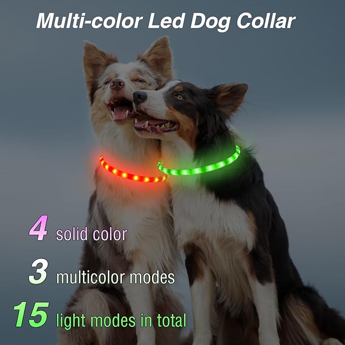Light Up Dog Collar Multicolor LED USB C Rechargeable, Glow in The Dark Collar for Night Walking, Cuttable for Large Medium Small Dogs Pet (Multicolor Dog Collar)