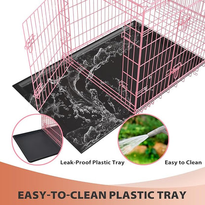 BestPet 30 Inch Dog Crates for Small Medium Dogs Folding Metal Wire Crates Dog Kennels Outdoor and Indoor Pet Dog Cage Crate with Double-Door,Divider Panel, Removable Tray and Handle,Pink