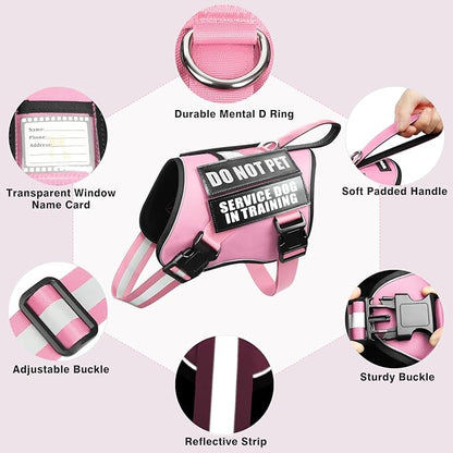 Service Dog Harness and Leash Set, Training Dog Vest with 10 Dog Patches, Emotional Support Therapy Dog Vest Harness for Small Medium Large and Extra Large Dogs(Pink, S)