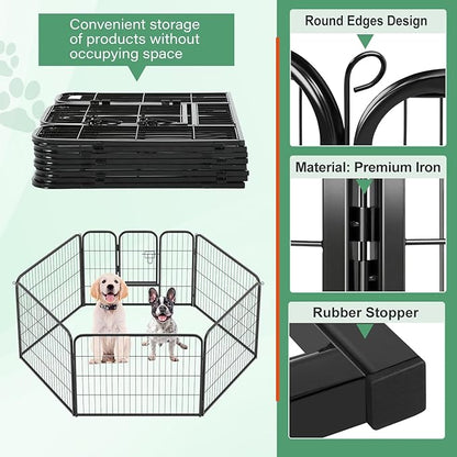FDW Dog Playpen Dog Pen Dog Kennel 6 Panels 24 Inch Height Indoor Outdoor Folding Metal Portable Puppy Exercise Pen Heavy Duty Dog Fence for Yard Camping,Black