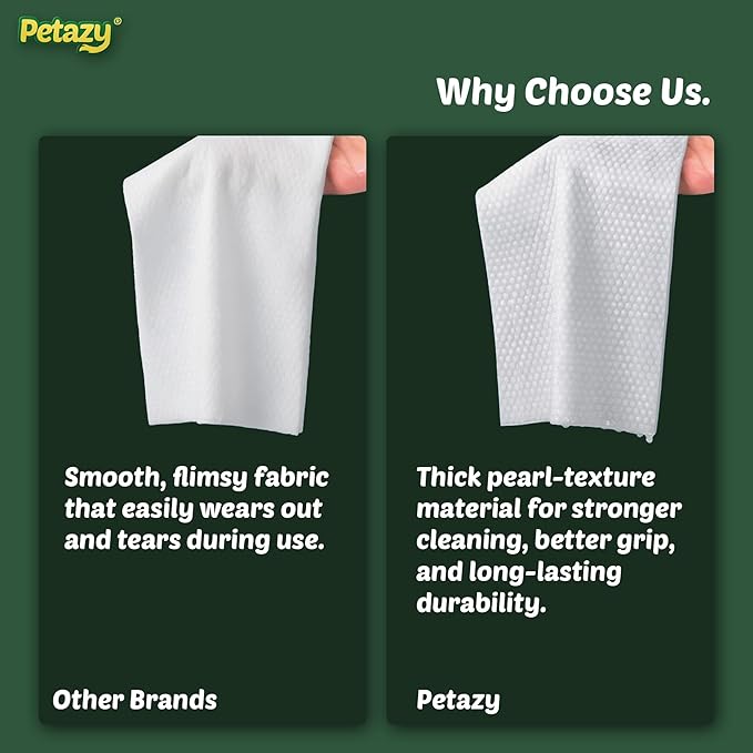 Petazy Dog Wipes for Paws and Butt – 400 Count (8x8in) Hypoallergenic, Deodorizing Pet Wipes for Dogs and Cats | Extra Large, Plant-Based, Chamomile Scented | Includes 4 Grooming Glove Wipes