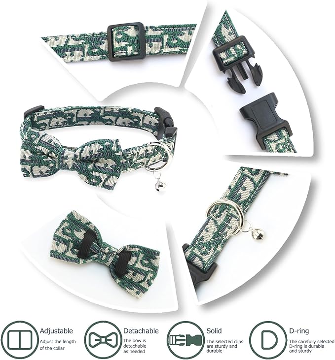Bowtie Collars for Big Dogs, Elegant Dog Bow Tie Collars, Dog Collars with Bowtie Adjustable 15.7"-20.9", Green, L