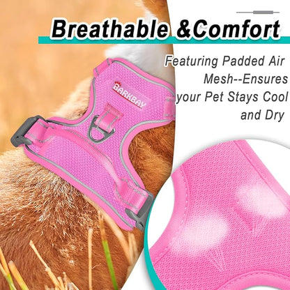 BARKBAY Dog Harness No Pull Mesh for Large Dogs - Adjustable, Reflective, Comfortable, No Choke, Heavy-Duty - Perfect for Outdoor Training, Walking, and Hiking - Strong & Durablee - XL & Pink Mesh