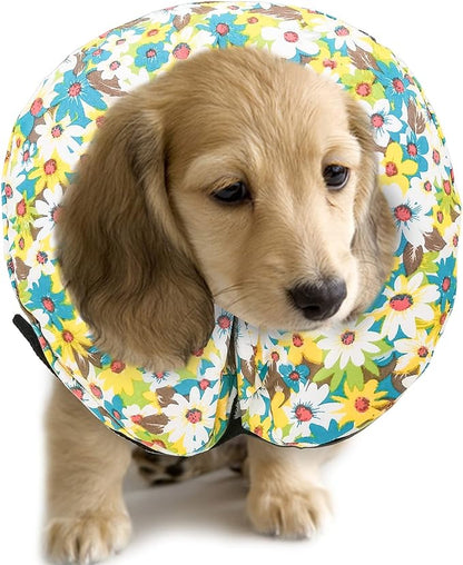 Protective Inflatable Collar for Dogs and Cats - Soft Pet Recovery Collar Does Not Block Vision, Prevents Pets from Touching Stitches, Wounds and Rashes (Floral - 2, Neck 6" - 8")