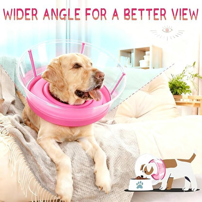 2-in-1 Soft Inflatable Dog Cone Collar Alternative with Enhanced Anti-Licking Guard Shield, Dog Collar After Surgery, Adjustable Recovery Cones for Large Medium Small Dogs and Cats(Pink, L)