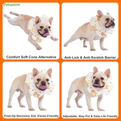 PetWarm Dog Recovery Collar, Recovery Collar for Dogs, Lightweight Soft Flower Design, Comfortable Neck Protector Helps Discourage Licking, Post-Visit Protective Collars, Monkey Print, Yellow, S