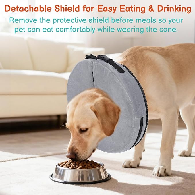 Sponge Dog Cone After Surgery, No Inflation Required Dog Donut Collar to Stop Licking, Inflatable Cone Alternatives for Large Pets, Soft Recovery Collar with Protective Shield (Grey, XL)