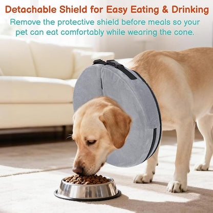 Sponge Dog Cone After Surgery, No Inflation Required Dog Donut Collar to Stop Licking, Inflatable Cone Alternatives for Large Pets, Soft Recovery Collar with Protective Shield (Grey, XXL)