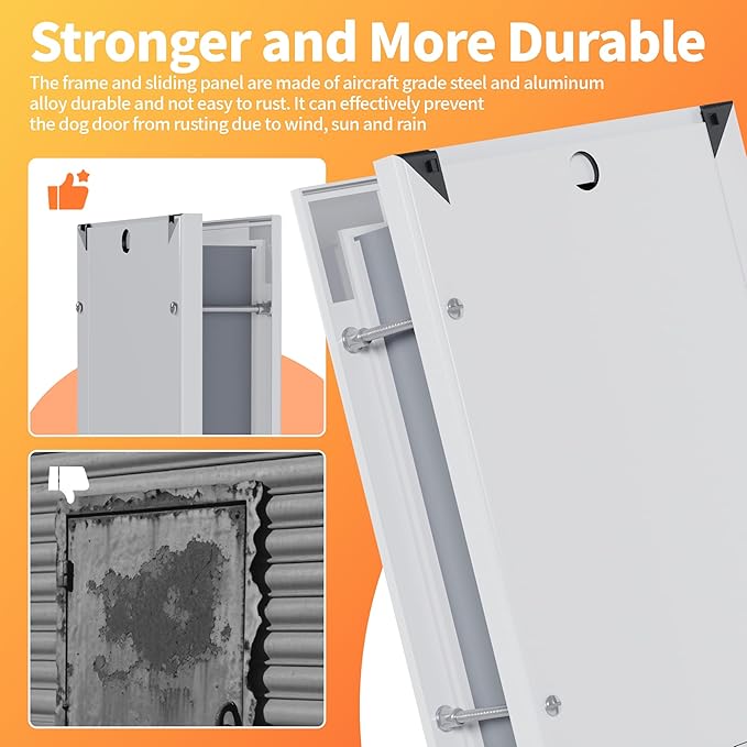 Medium Metal Dog Door 11 ¼ ”x 15 ¾” Medium Dog Door for Wall and Door Pet Door with 2 Lock & Durable Aluminum Frame, Doggy Door for Dogs and Pets, White