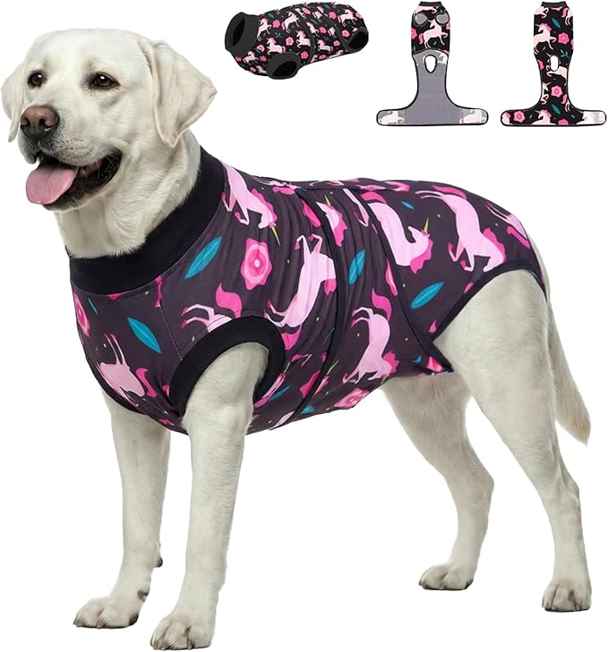 PetWarm Dog Surgery Recovery Suit Male Neuter, Recovery Suit for Dogs, Onesie for Dogs, Spay and Neuter,Prevents Licking Cotton Protect Dog Abdominal, Unicorn Pattern, Black, XL