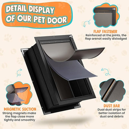 3-Flap XL Dog Door for Wall, All Aluminum Extra Large Doggy Door for Wall, Heavy Duty Pet Door with Lock, Energy Efficient, Telescoping Tunnel for Interior & Exterior Wall, Pet Up to 220LB