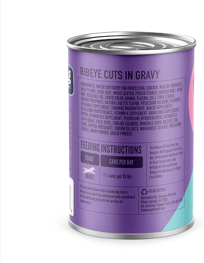 A Strong Heart Wet Dog Food, Ribeye Cuts in Gravy, Made with Real Beef, Made in The USA, 13.2 oz Can (Pack of 12)
