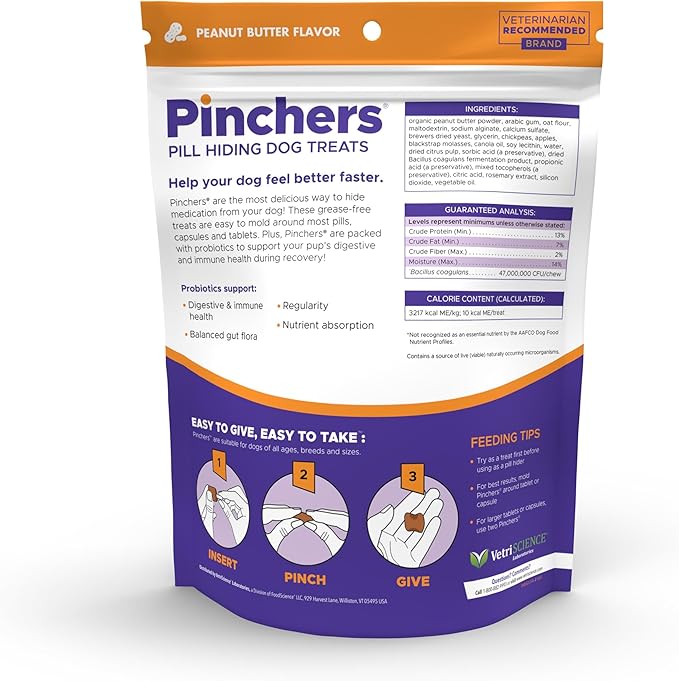 VETRISCIENCE Extra Large Pinchers Pill Hiders Chews, Non-Greasy Pill Wrap with Probiotics for Dogs, Disguise Pills, Capsules and Tablets, Soft and Chewy, Gut and Immune Health, Peanut Butter, 2 Pack