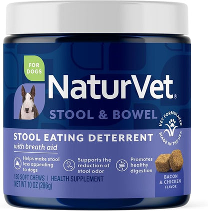 NaturVet – Coprophagia Stool Eating Deterrent – Deters Dogs from Consuming Stool – No Poop Eating for Dogs - Enhanced with Breath Aid Freshener, Enzymes & Probiotics – 130 Soft Chews
