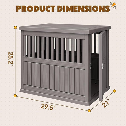 Bifanuo Dog House 30-Inch Dog Crate Furniture, Heavy Duty Dog Crate for Small Dog, Lockable Indoor Outdoor Dog Kennel & End Table, Decorative Plastic Pet Cage (Grey)