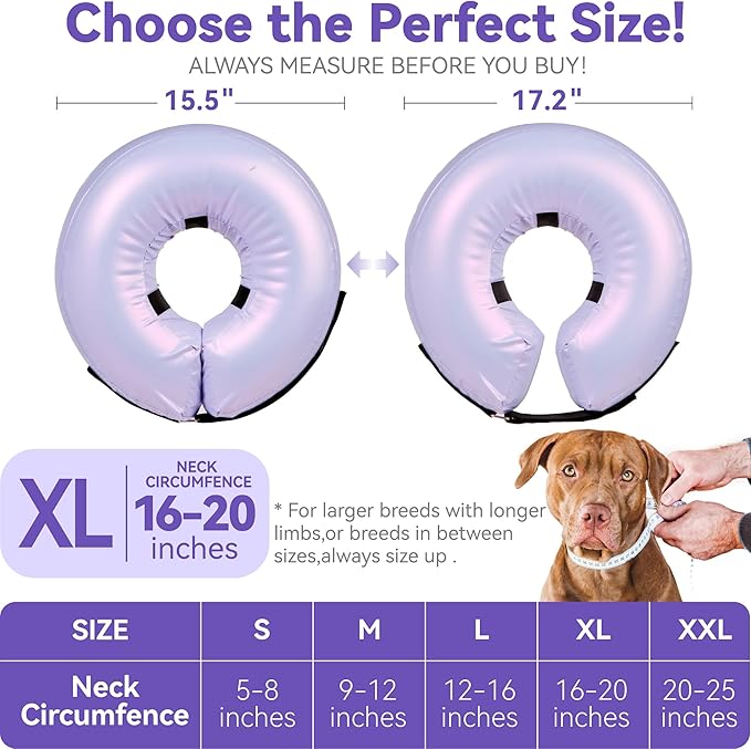 Inflatable Dog Cone Collar - Donut Collar Recovery ECollar Alternative After Surgery - Soft Dog Cone for Small Medium Large Dogs