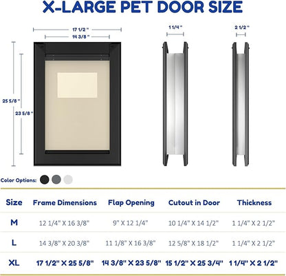 MAVRICFLEX Heavy Duty Dog Door for X-Large Dogs Up to 220LBS, Aluminum Frame Dog Door with Double Sliding Panel and 2 Soft Flaps, Easy to Install, Extra-Large, Black