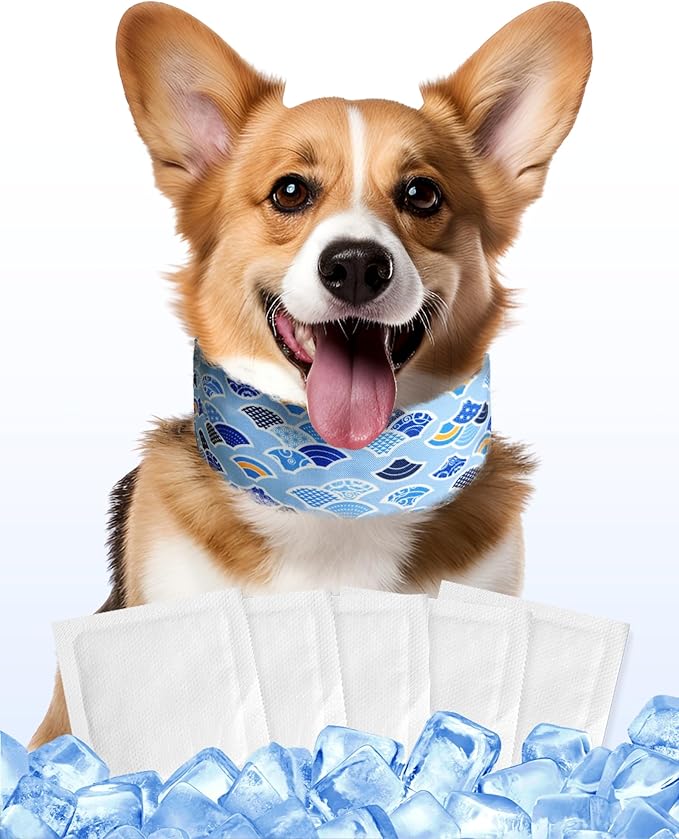 Hosiwei Dog Cooling Collar with Ice Packs - Adjustable Pet Cooling Bandana for Summer, Reusable & Freezable Neck Wrap Scarf for Dogs - Hot Weather Chill Out Accessory