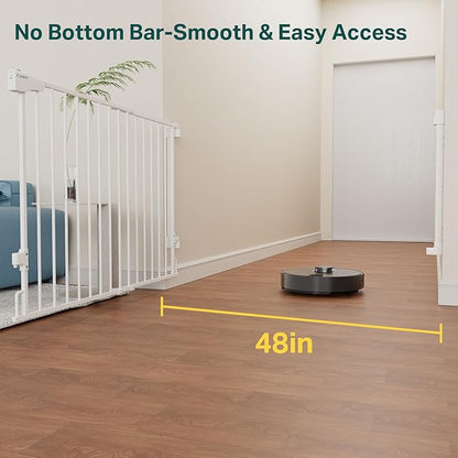 Cumbor Expandable 31.6-48" Baby Gate for Stairs, Wall-Mounted, 2-in-1 No Bottom Bar Dog Gate Indoor, Auto Close Pet Gate for Doorways with Large Walk Thru Door, Child-Proof Gate for Kids (White)