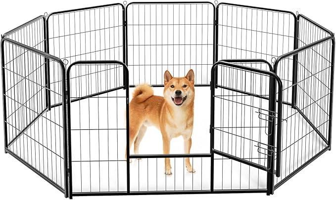 DUMOS Dog Playpen Indoor, Metal 32 Inch 8 Panels Foldable Pet Fence with Door, Outdoor Small Medium Large Dog Puppy Portable Exercise Play Pen for RV Camping, Trips, Play Yard