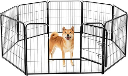 DUMOS Dog Playpen Indoor, Metal 32 Inch 8 Panels Foldable Pet Fence with Door, Outdoor Small Medium Large Dog Puppy Portable Exercise Play Pen for RV Camping, Trips, Play Yard
