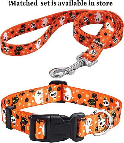 Mihqy Halloween Dog Collar - Pumpkin Bat Ghost Pattern - Adjustable for Small Medium Large Dogs(Halloween,XS)