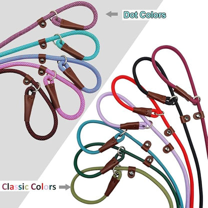 BTINESFUL 7FT Slip Lead Dog Leash, 14+ Colors Nylon Rope Leash, 1/4 Diam Dog Training Lead for Small Medium Dogs (1/4" * 7 FT, Green Dot)